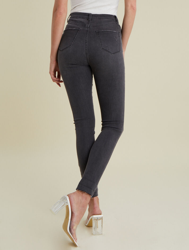 Jean skinny à déchirures - anthracite - 2