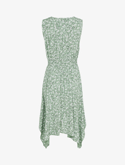 Robe fleurie à bas asymétrique - kaki - 3