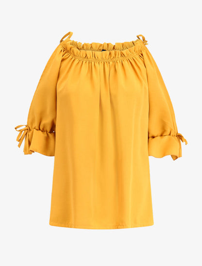 Top volanté épaules nues - jaune - 1