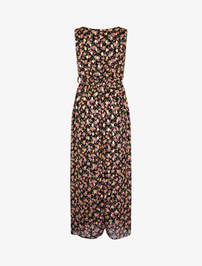 Robe longue à imprimés et flocages dorés - noir - 3