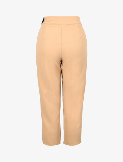 Pantacourt à ceinture simili - beige - 2