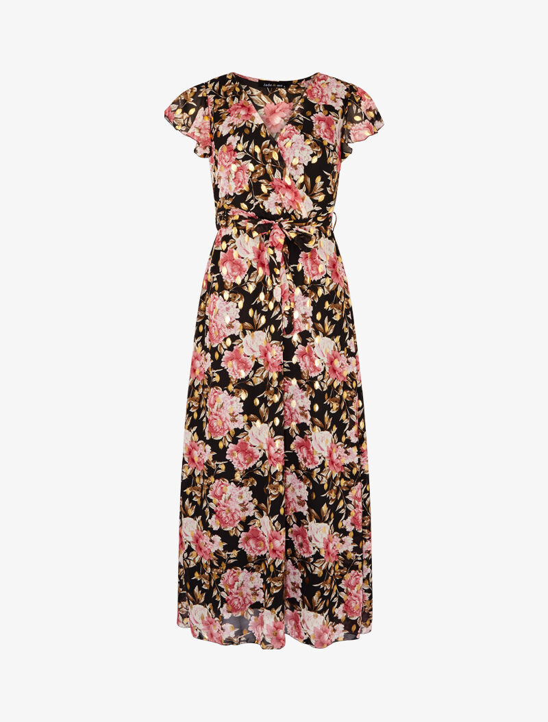 Robe imprimée à mancherons ajourés - noir - 3