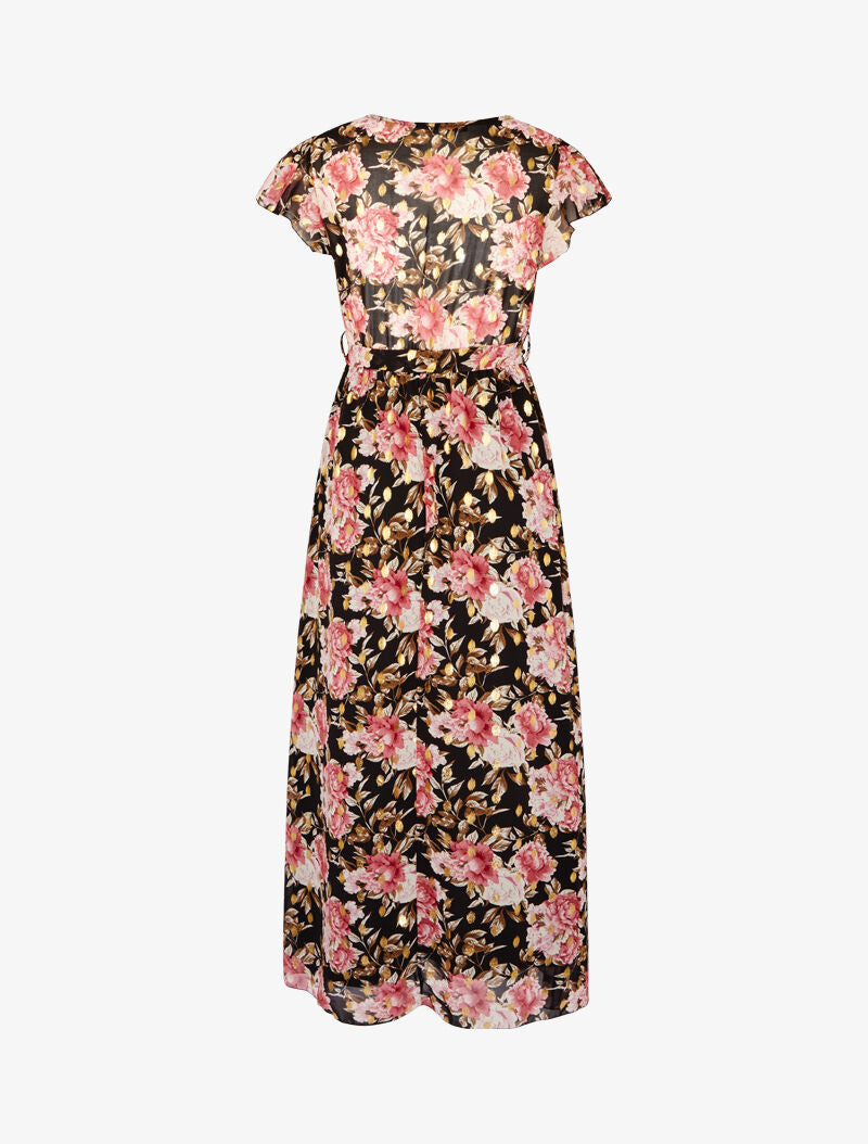 Robe imprimée à mancherons ajourés - noir - 2
