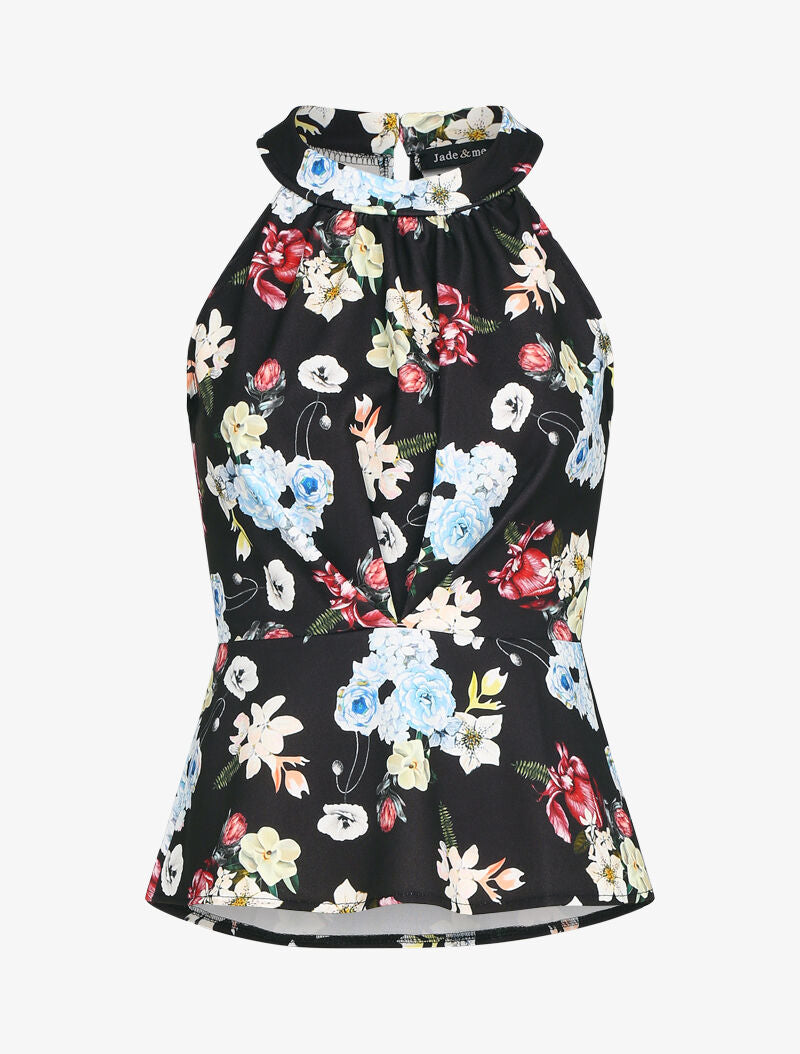 Top péplum à col américain imprimé floral - noir - 3