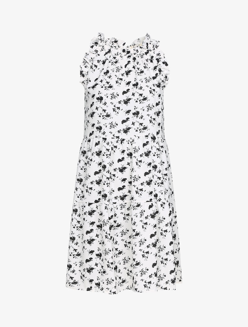 Robe trapèze à buste volanté - blanc - 1