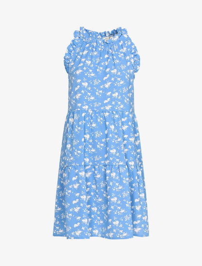 Robe trapèze à buste volanté - bleu - 3