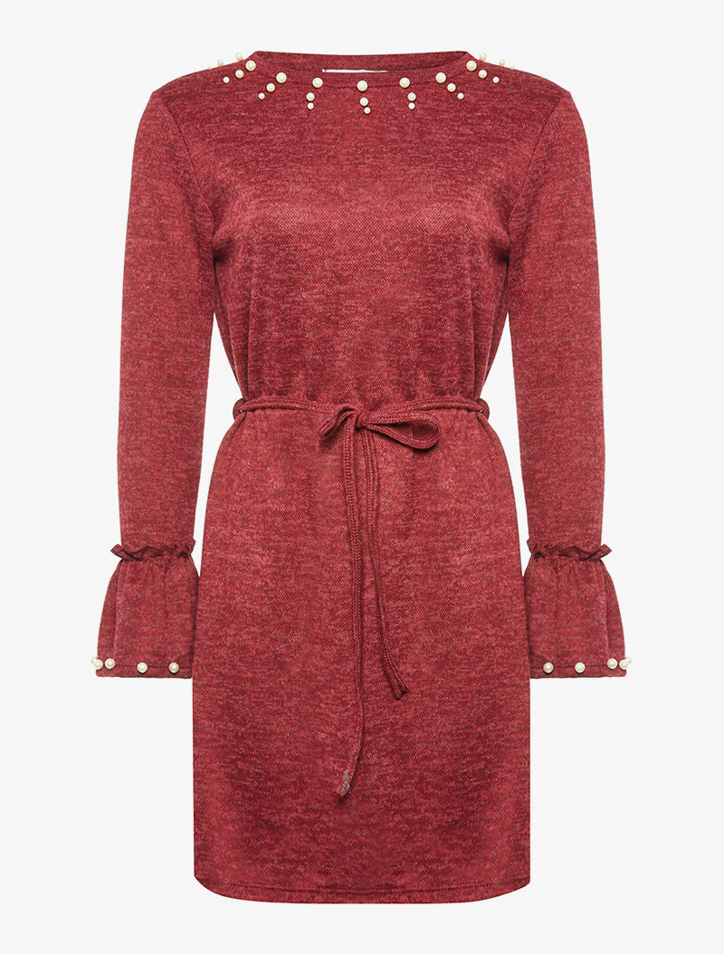 Robe-pull col perlé - bordeaux - 1