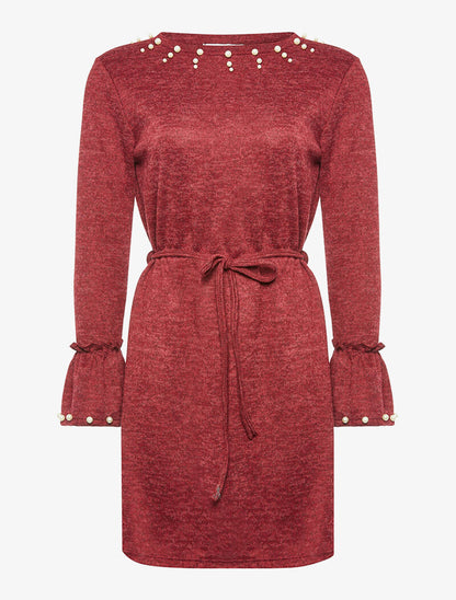 Robe-pull col perlé - bordeaux - 1