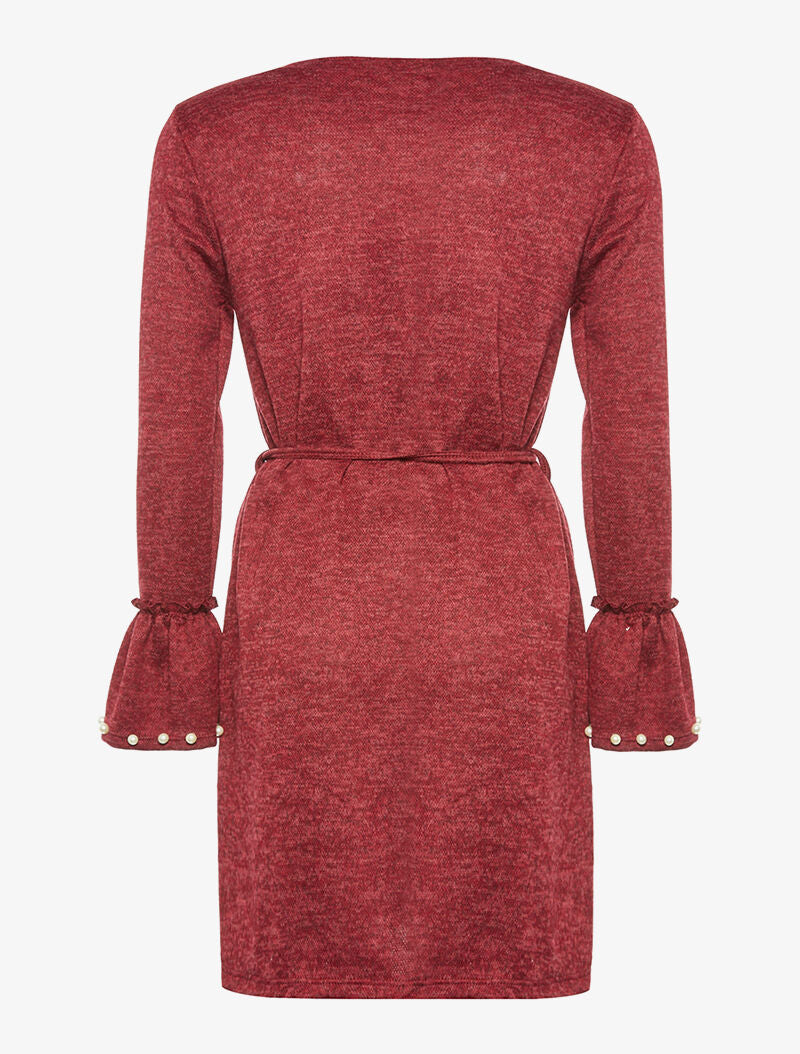 Robe-pull col perlé - bordeaux - 2