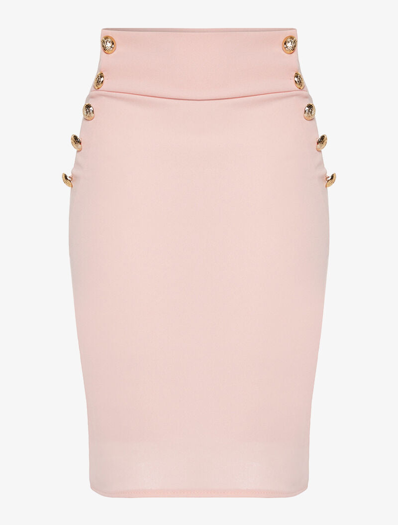 Jupe taille haute boutonnée - rose - 1