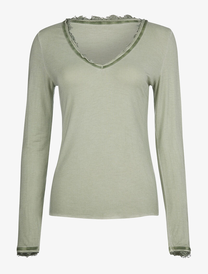 Top fin dentelle effilochée - vert clair - 3