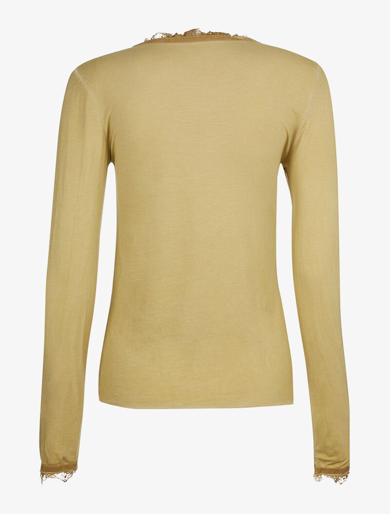 Top fin dentelle effilochée - moutarde - 2