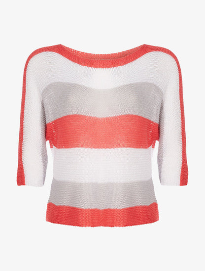 Pull maille fine tricolore - orange - 3
