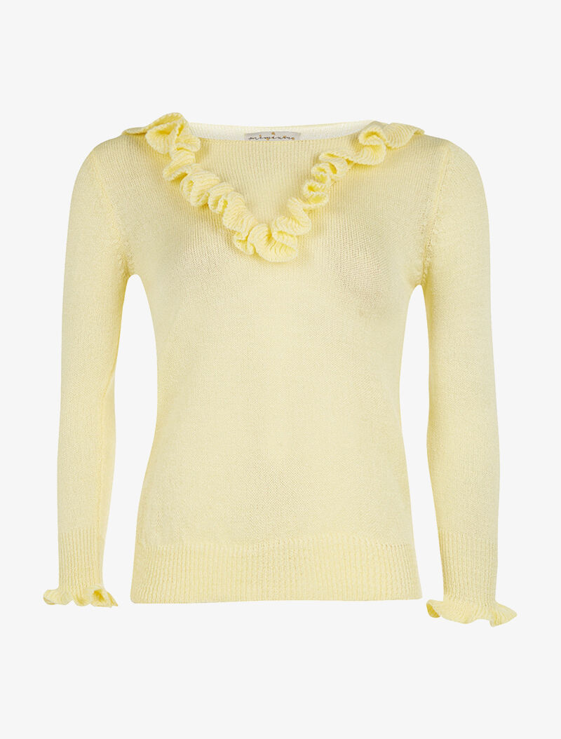 Pull à jabot en V - jaune - 1