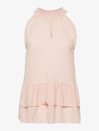 Top mousseline bas volanté - rose - 1