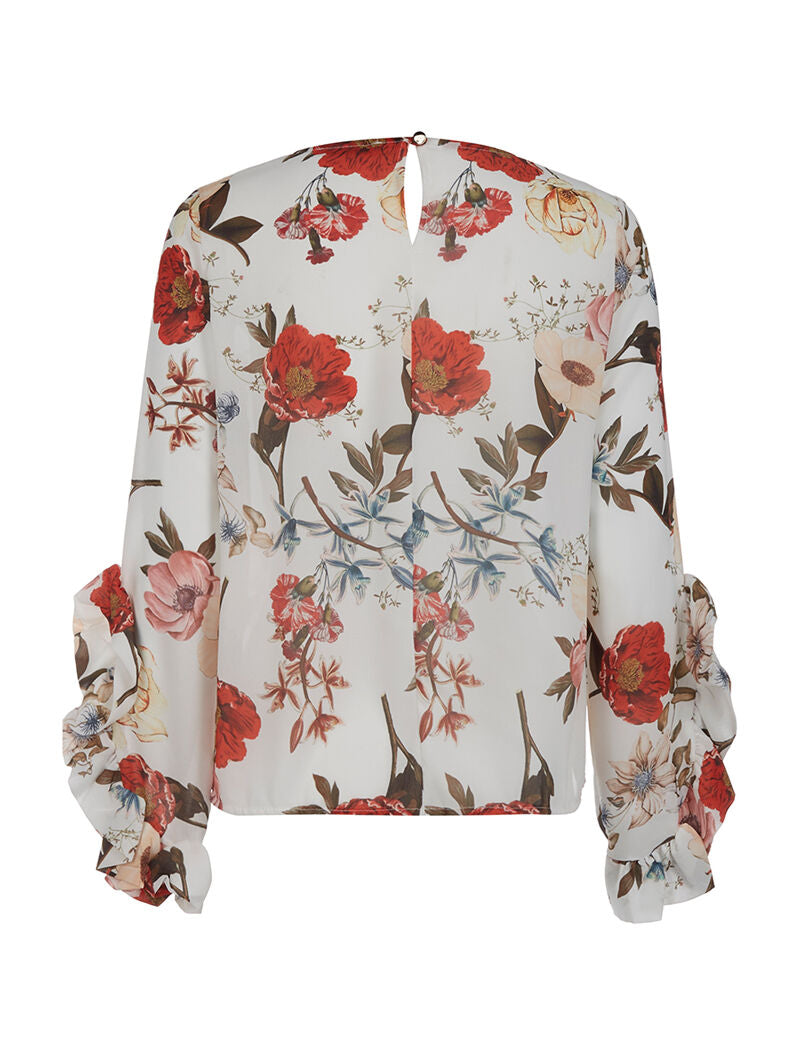 Top imprimé manches froufrou - blanc - 2