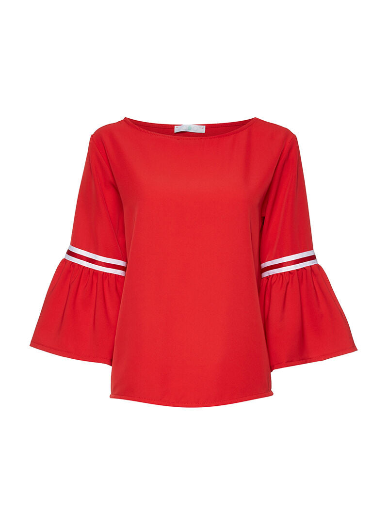 Top manches volantées à lignes sport - rouge - 1
