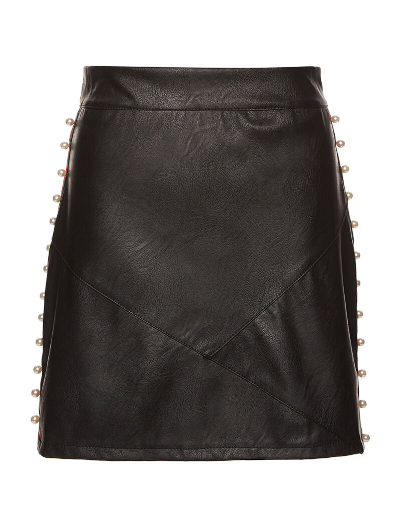 Jupe en simili côtés perlé - noir - 1