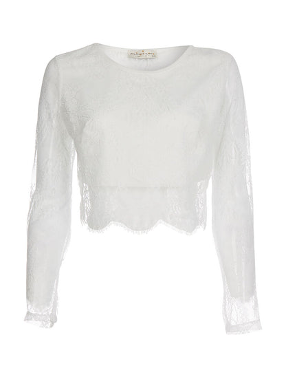 Crop-top en dentelle - blanc - 3