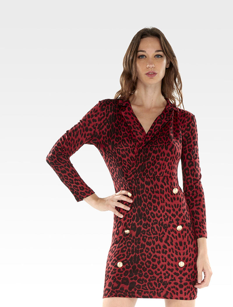 Robe léopard buste cache-coeur - bordeaux - 1
