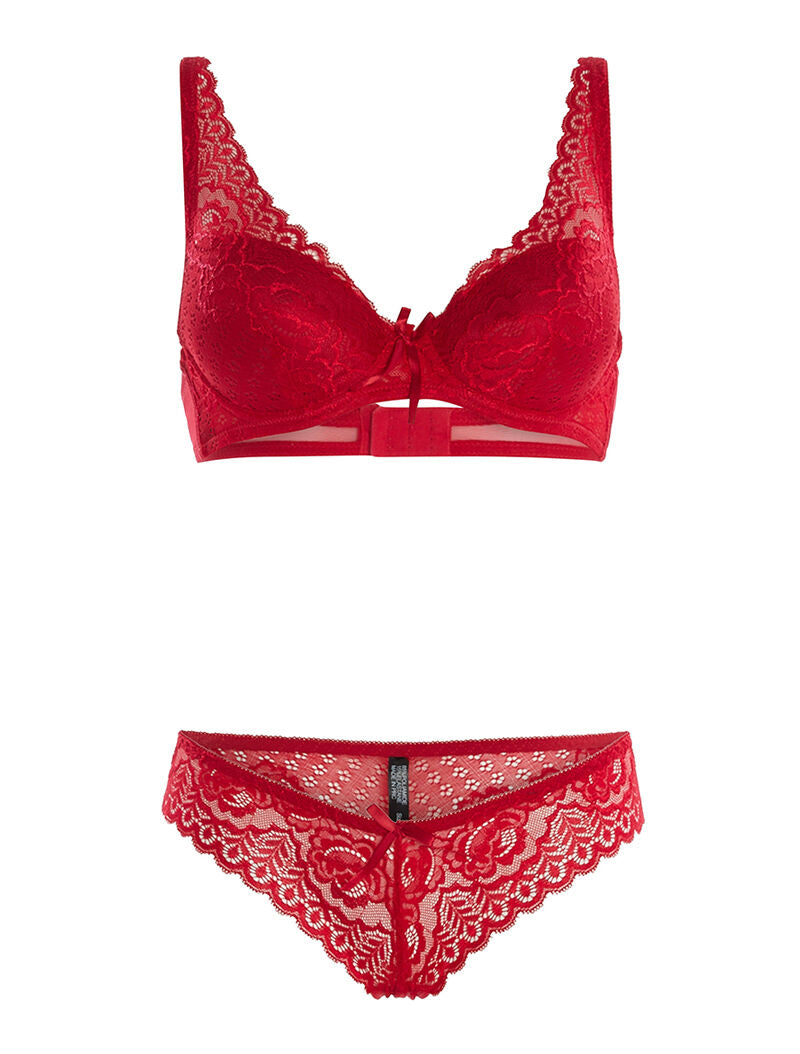 Ensemble SG et culotte en dentelle fine - rouge - 1