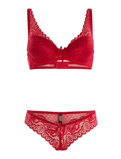 Ensemble SG et culotte en dentelle fine - rouge - 1