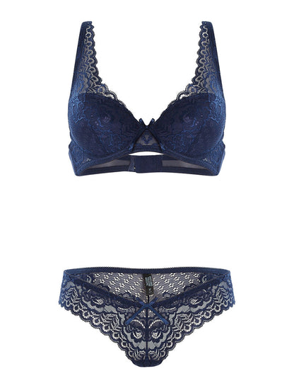 Ensemble SG et culotte en dentelle fine - marine - 3
