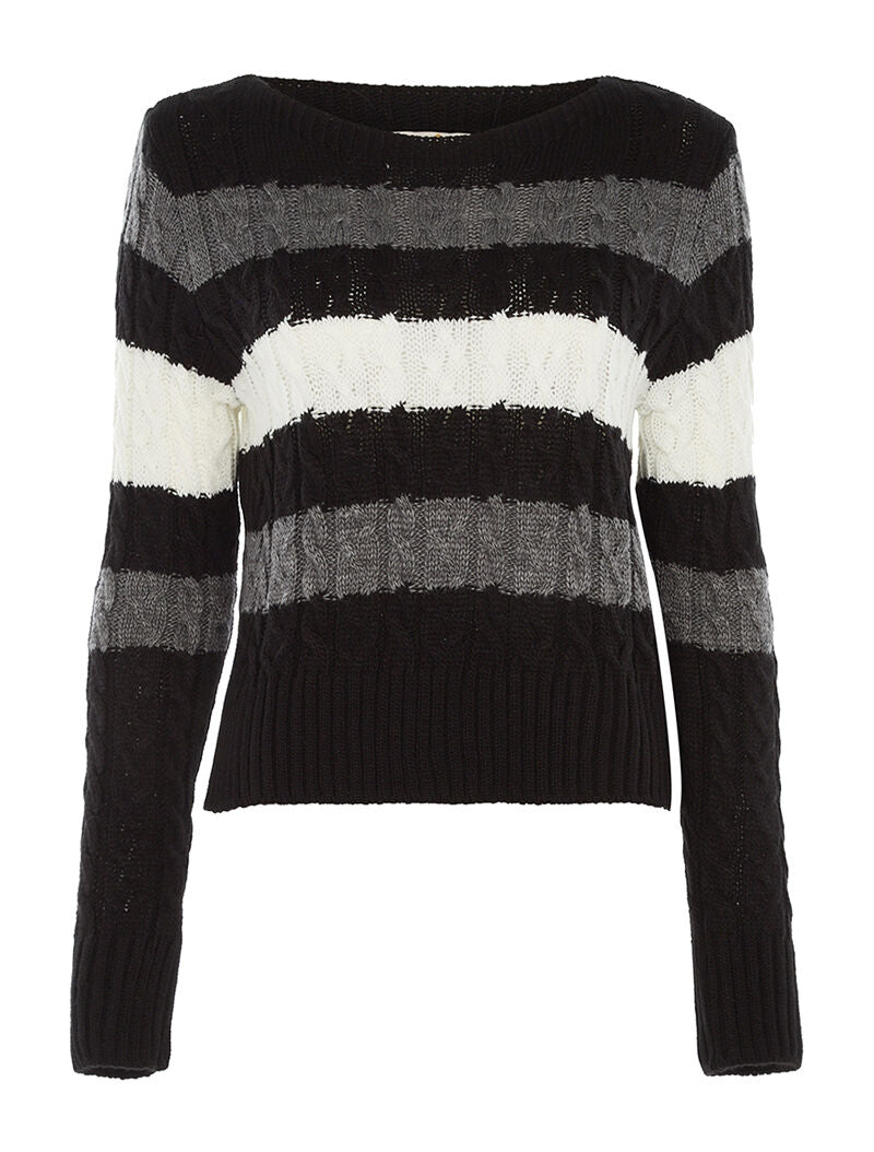 Pull torsadé tricolore - noir - 1