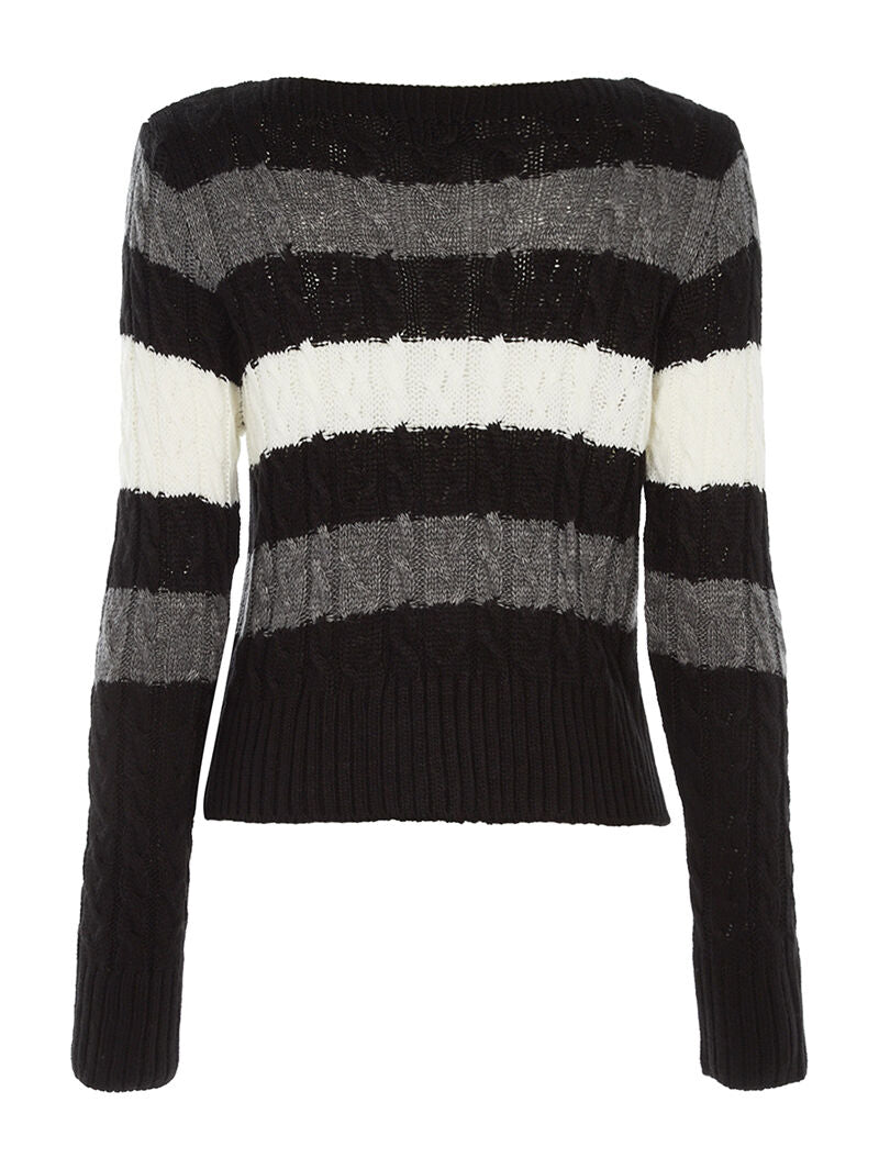 Pull torsadé tricolore - noir - 2