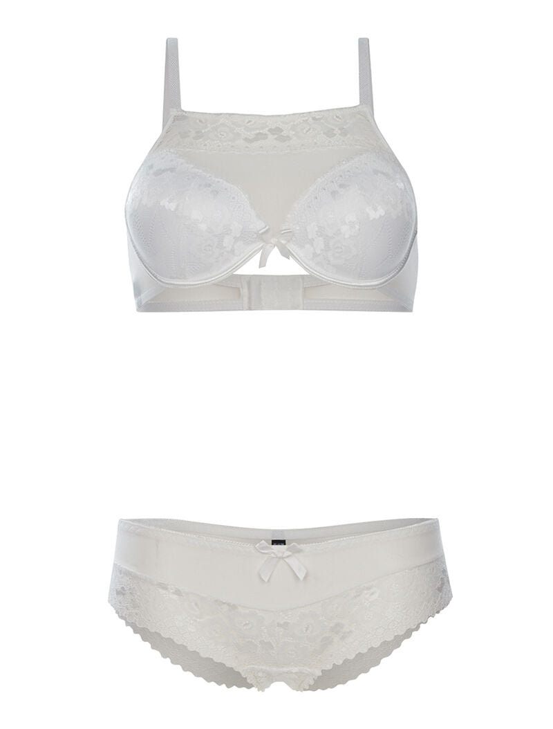 Ensemble SG effet brassière et culotte bord dentellé - blanc - 1