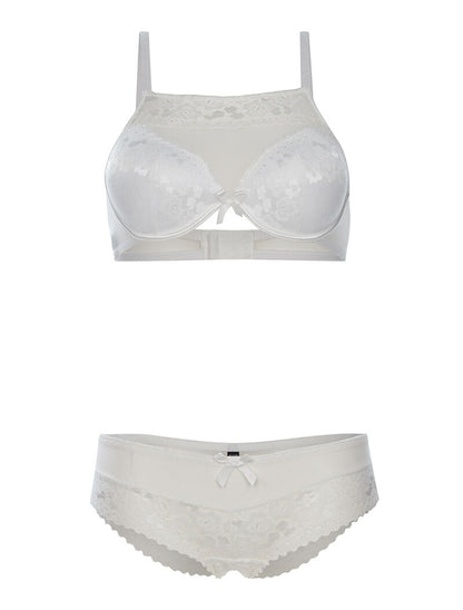 Ensemble SG effet brassière et culotte bord dentellé - blanc - 1