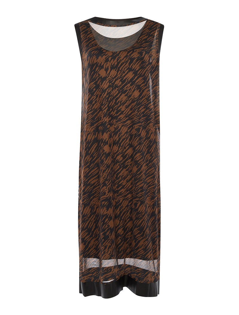 Robe longue imprimée bord simili - marron - 1