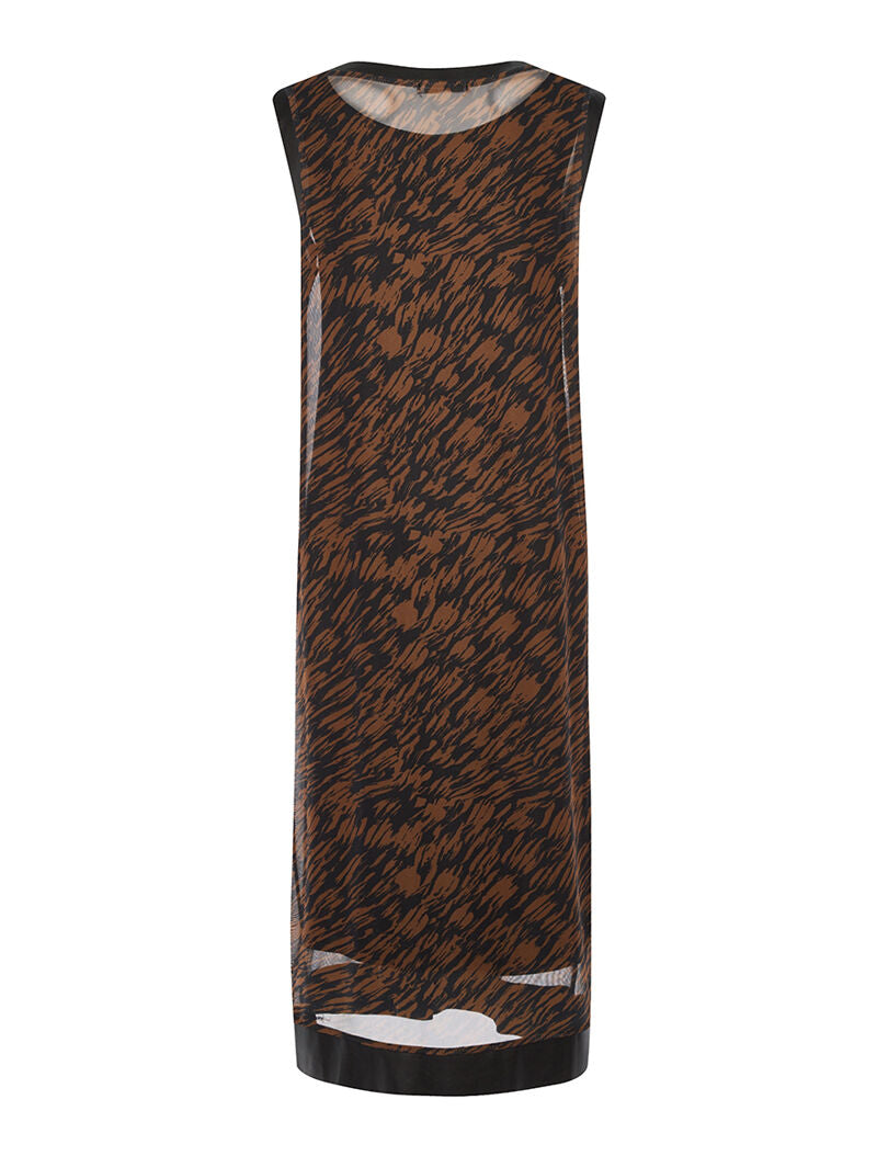 Robe longue imprimée bord simili - marron - 2