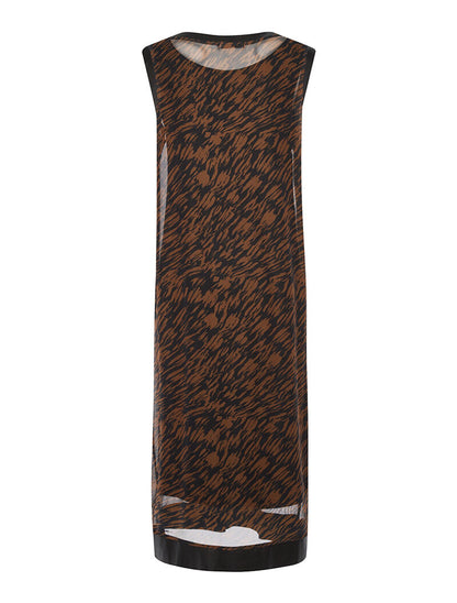 Robe longue imprimée bord simili - marron - 2
