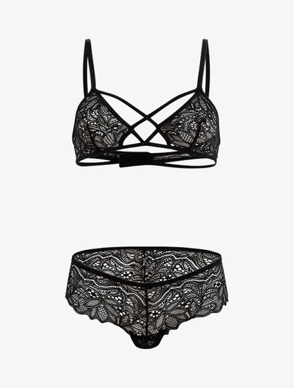 Ensemble lace en dentelle ajourée - Noir - 1
