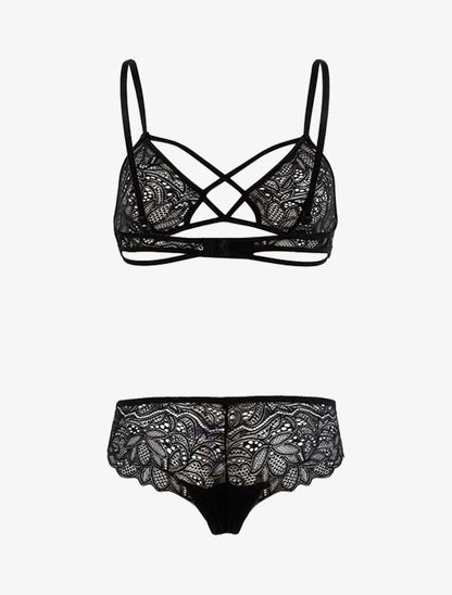 Ensemble lace en dentelle ajourée - Noir - 2