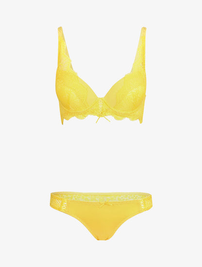 Ensemble en dentelle et culotte ajourée - Jaune - 1