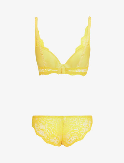 Ensemble en dentelle et culotte ajourée - Jaune - 2