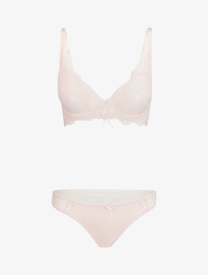 Ensemble en dentelle et culotte ajourée - Rose poudré - 1