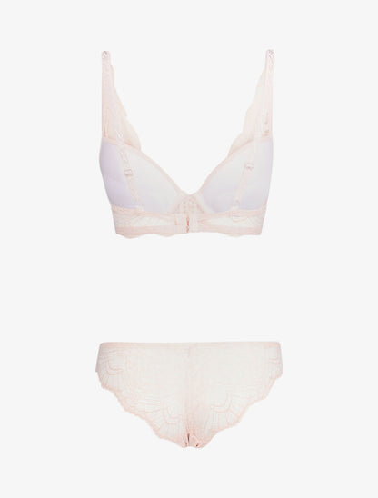 Ensemble en dentelle et culotte ajourée - Rose poudré - 2