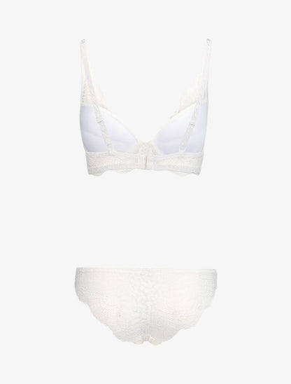 Ensemble en dentelle et culotte ajourée - Blanc - 2