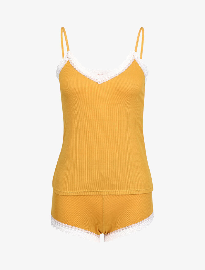 Ensemble caraco et shorty côtelés - Jaune - 1