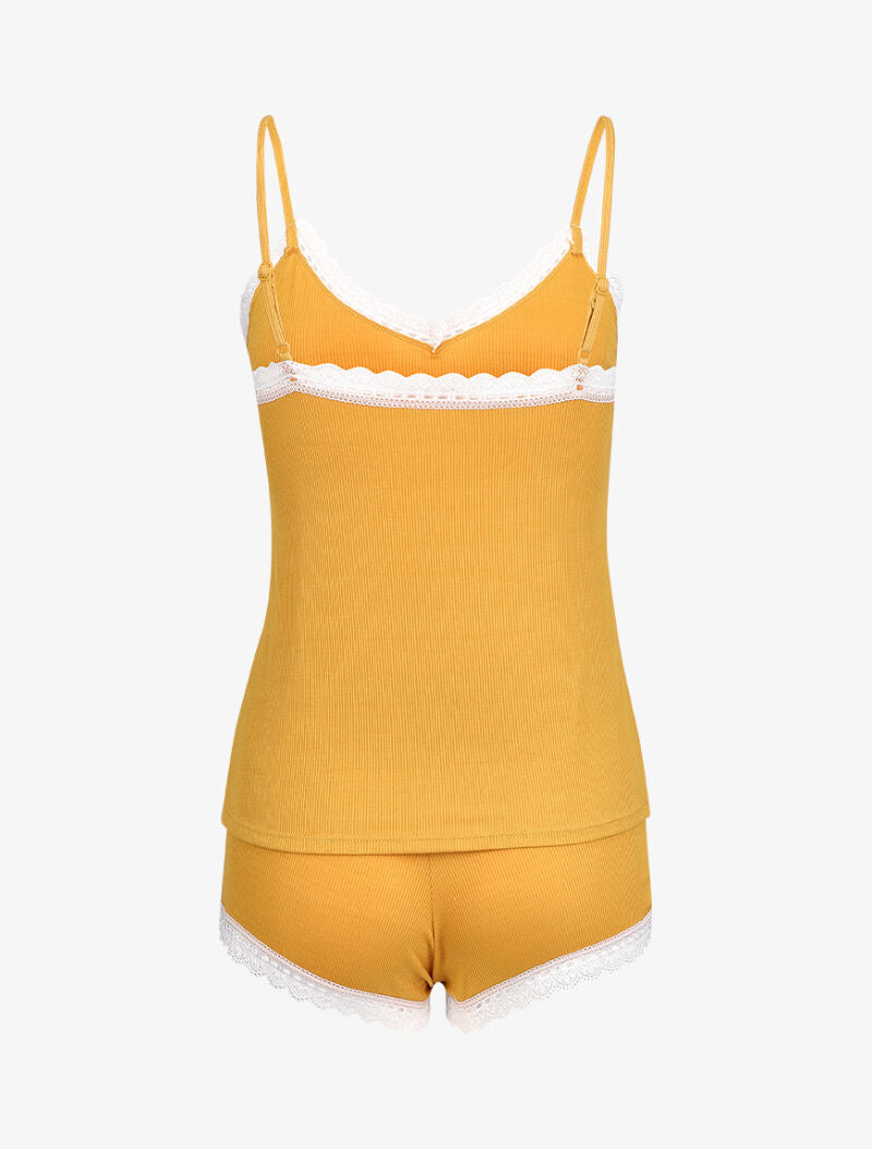 Ensemble caraco et shorty côtelés - Jaune - 2