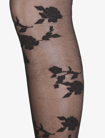 Collants en voile à motifs roses - Noir - 2