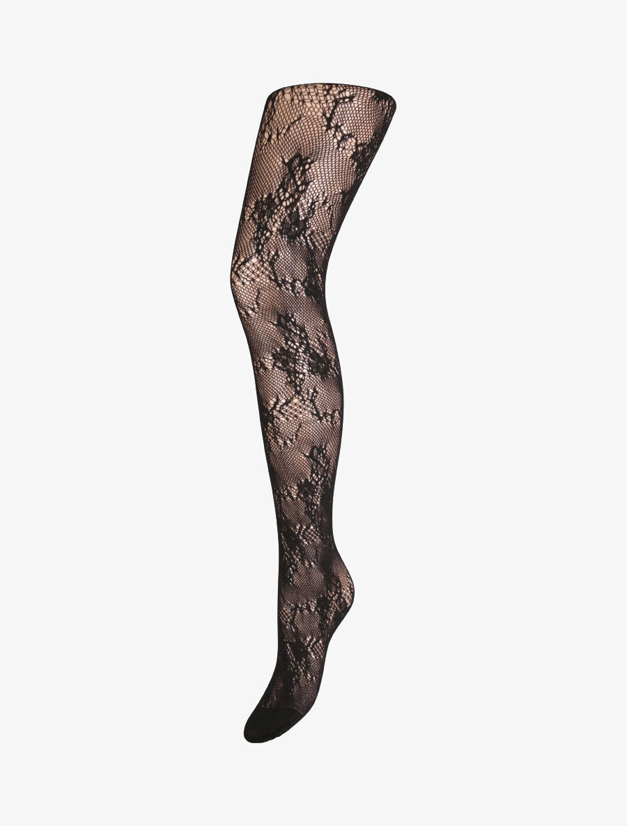 Collants en résille à motif floral - Noir - 1