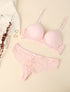 Ensemble en dentelle à motifs fleuris - Rose poudré - 1