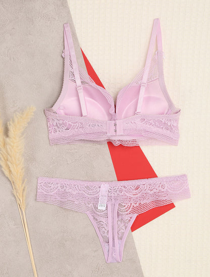 Ensemble en dentelle fleurie à détail noeud - Lilas - 2
