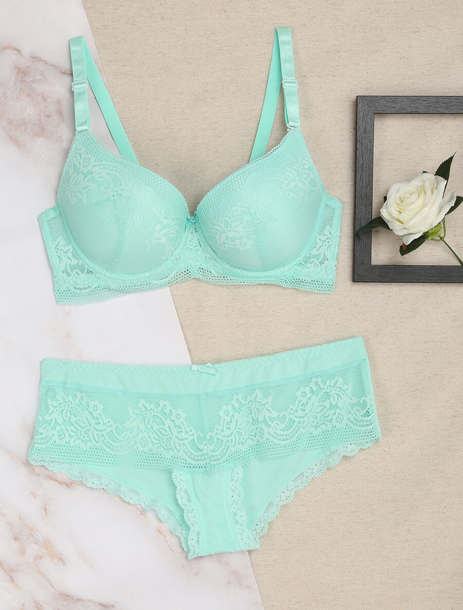 Ensemble grande taille en dentelle fleurie - Turquoise - 4