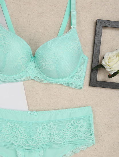 Ensemble grande taille en dentelle fleurie - Turquoise - 3