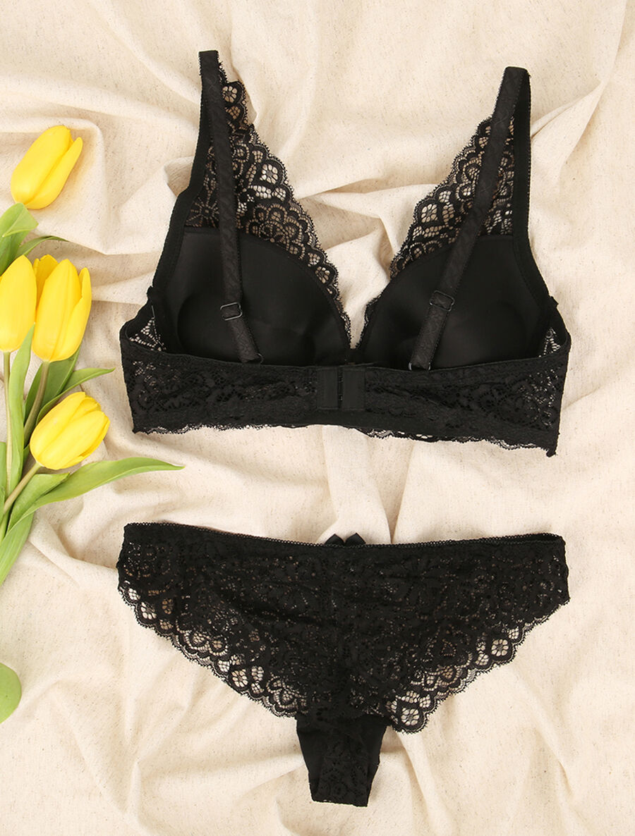 Ensemble en dentelle à motifs fleuris - Noir - 2